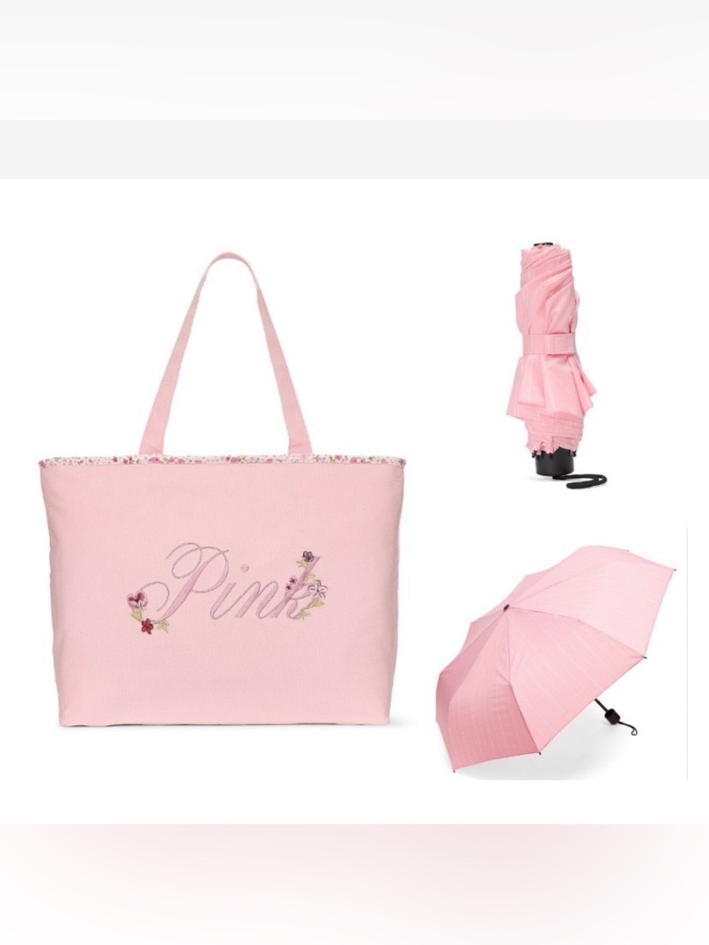 Victoria's Secret Pink Floral Tote with Travel Umbrella